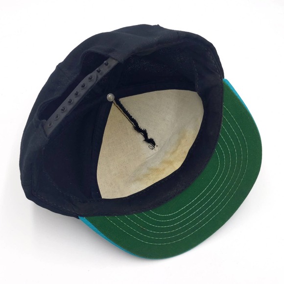 Vintage Bridgestone Snapback Trucker Hat Two-Tone Script Swingster Black Teal